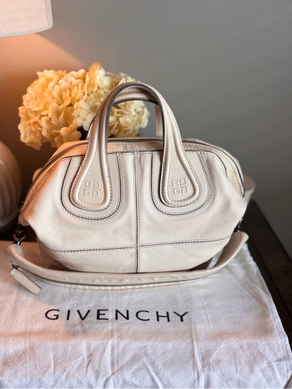 Givenchy nightingale Cream Leather Dome Satchel with Detachable Strap